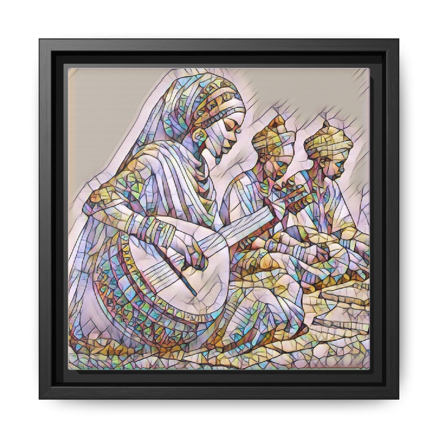 Framed Matte Canvas: Colorful Moroccan Musicians Wall Art