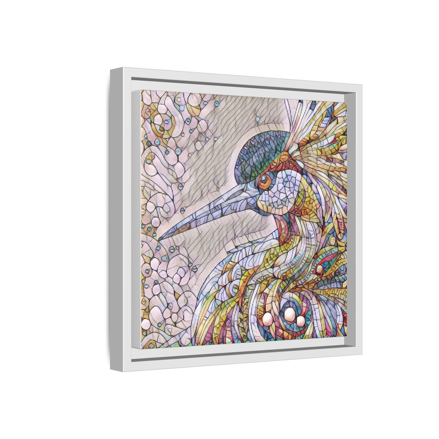 Colorful Stained-Glass Heron Matte Canvas Framed Wall Art