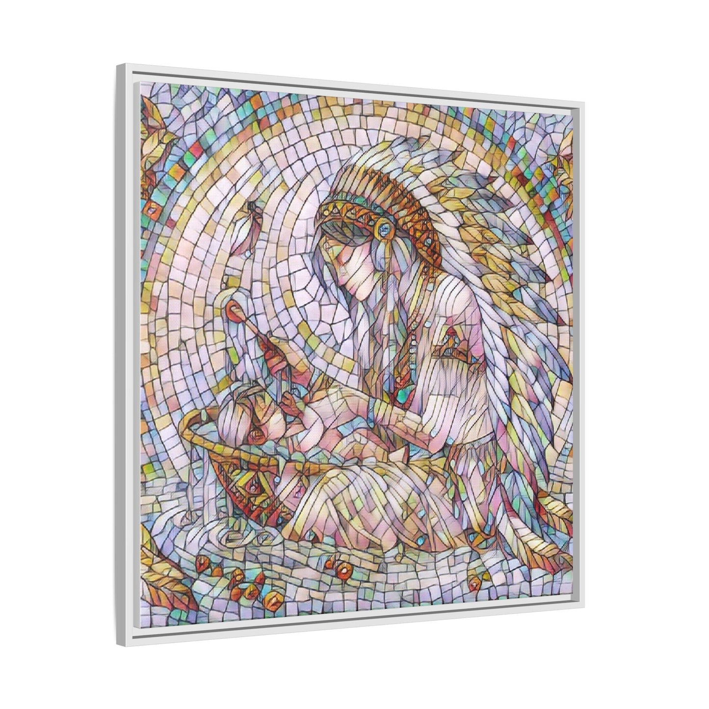 Framed Mosaic Native Mother & Child Matte Canvas Art