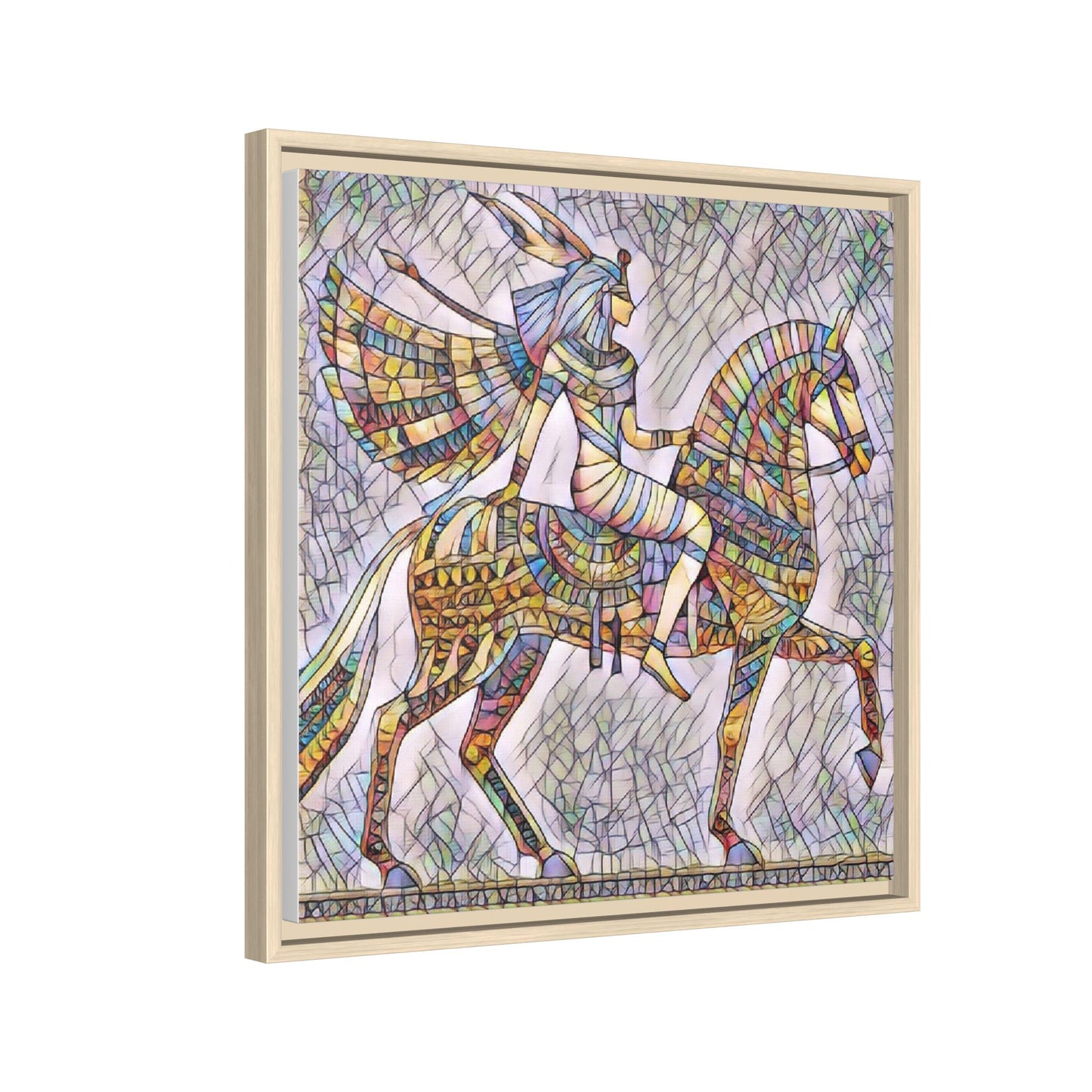 Stained-Glass Style Egyptian Horseman Framed Canvas Print