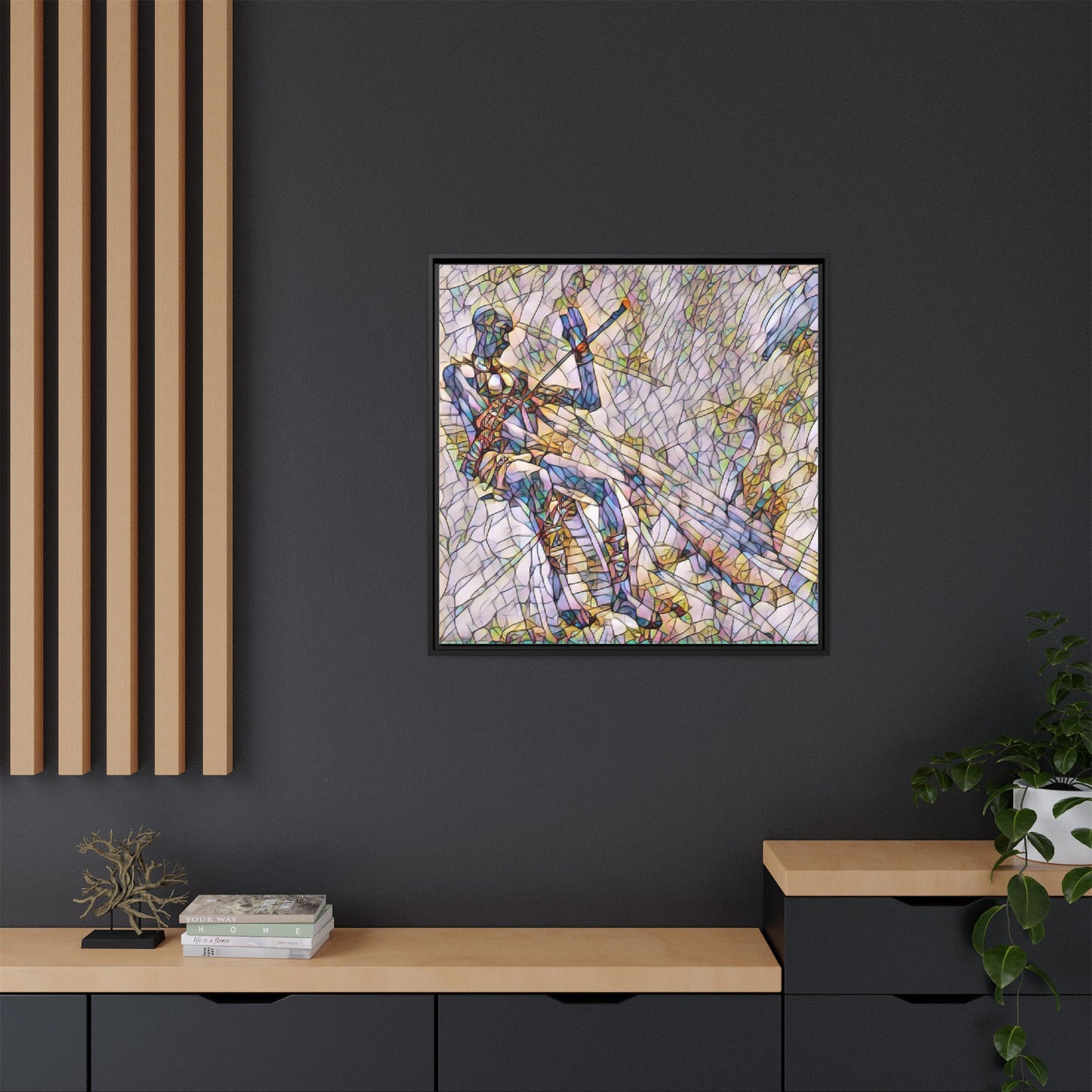 Abstract Stained-Glass Warrior Framed Canvas