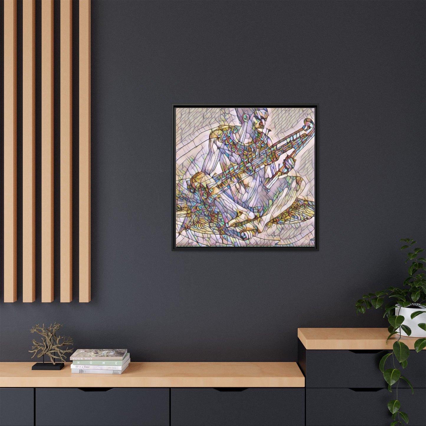 Framed Abstract Musician Canvas Art — Multicolor Modern Wall Decor