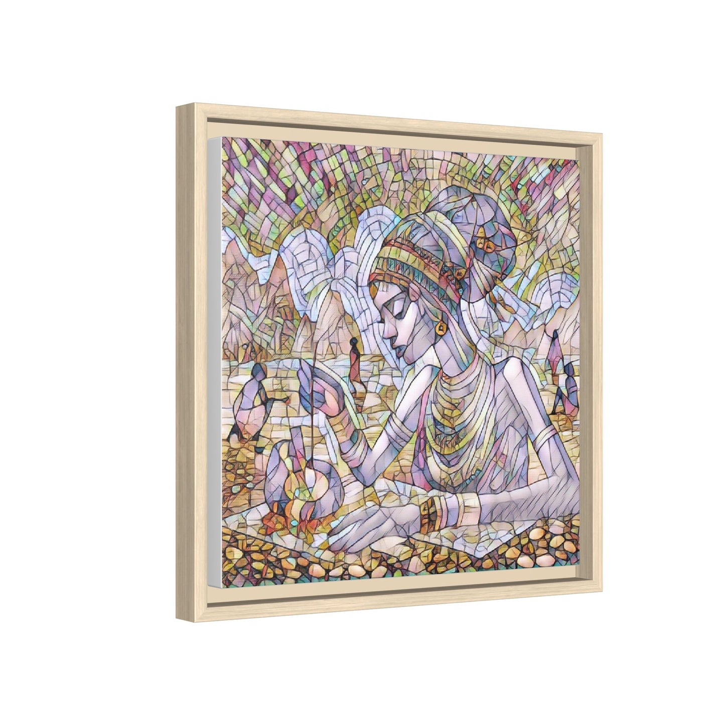 Framed Matte Canvas Art — Mosaic-Inspired Egyptian Woman Illustration