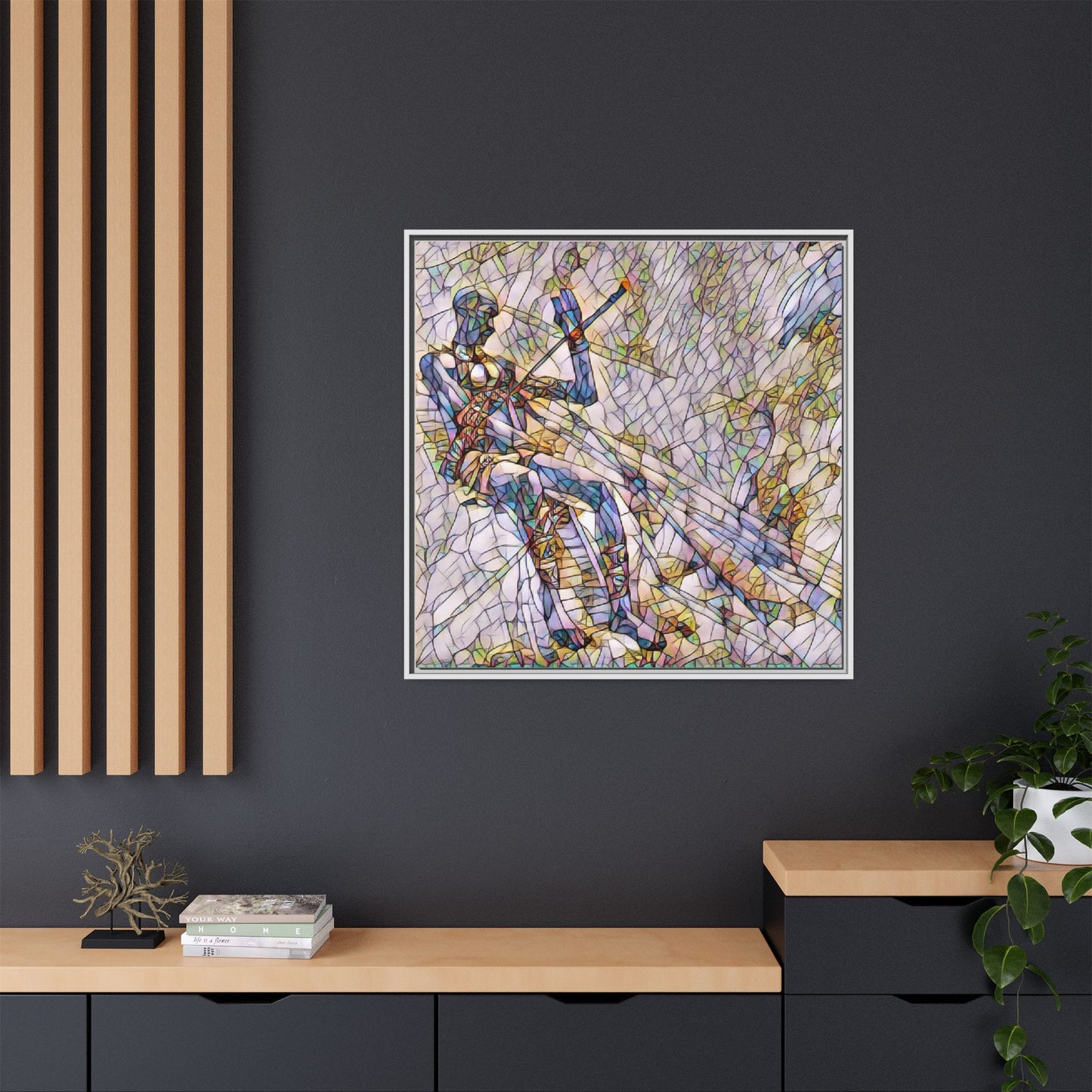 Abstract Stained-Glass Warrior Framed Canvas