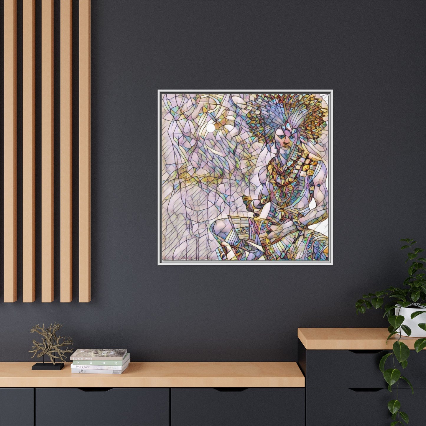 Framed Matte Canvas Art — Colorful Tribal Warrior Illustration