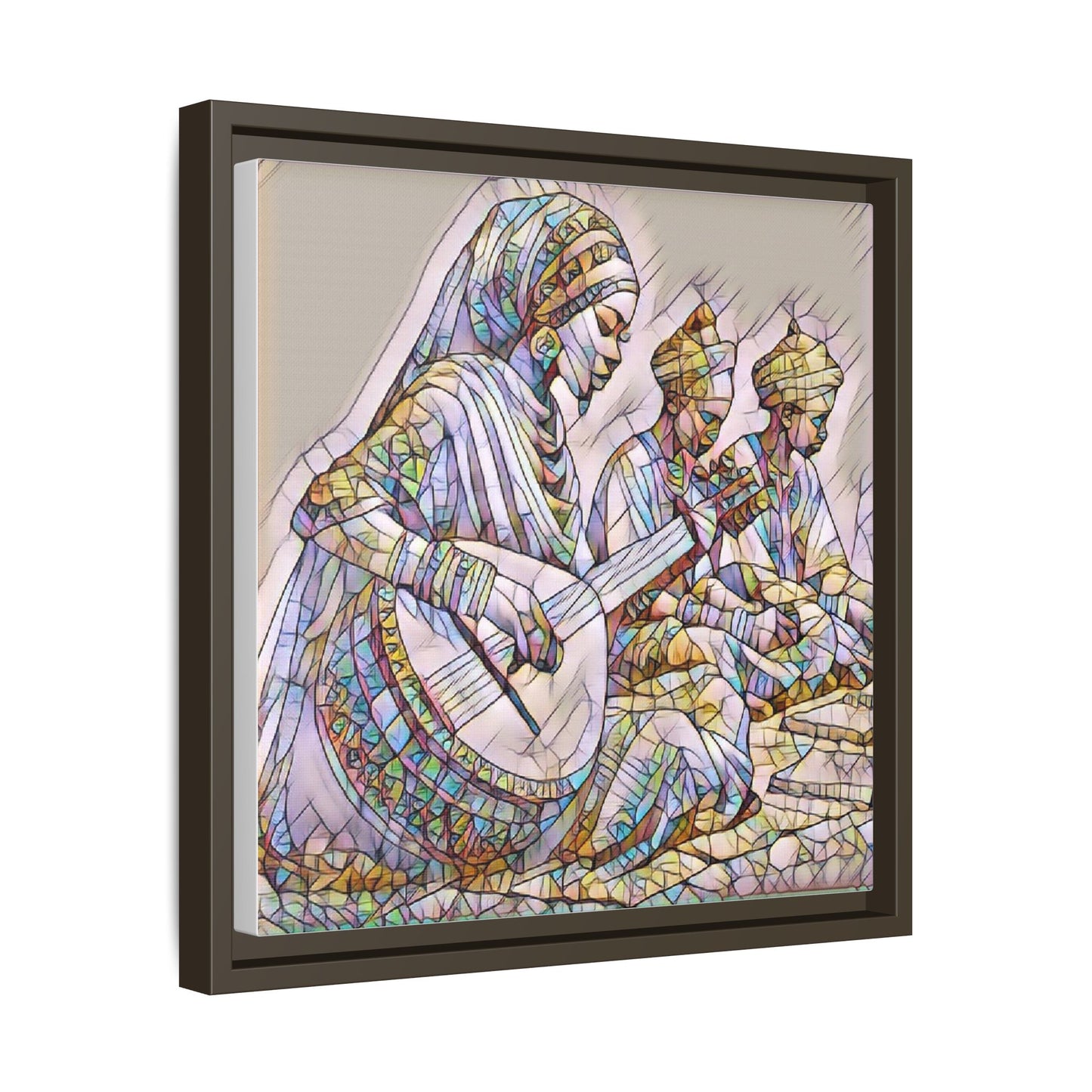 Framed Matte Canvas: Colorful Moroccan Musicians Wall Art
