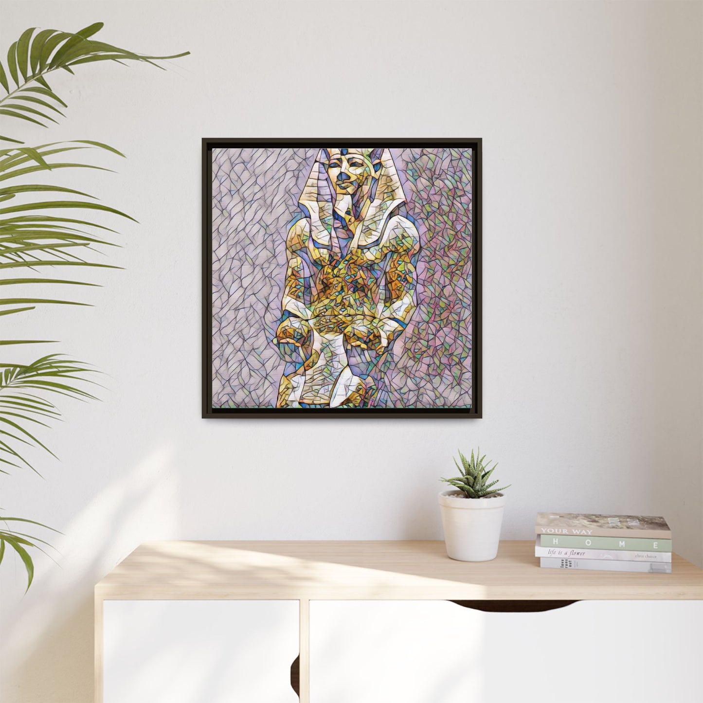 Framed Abstract Pharaoh Matte Canvas Wall Art — Multicolor Egyptian Statue Print
