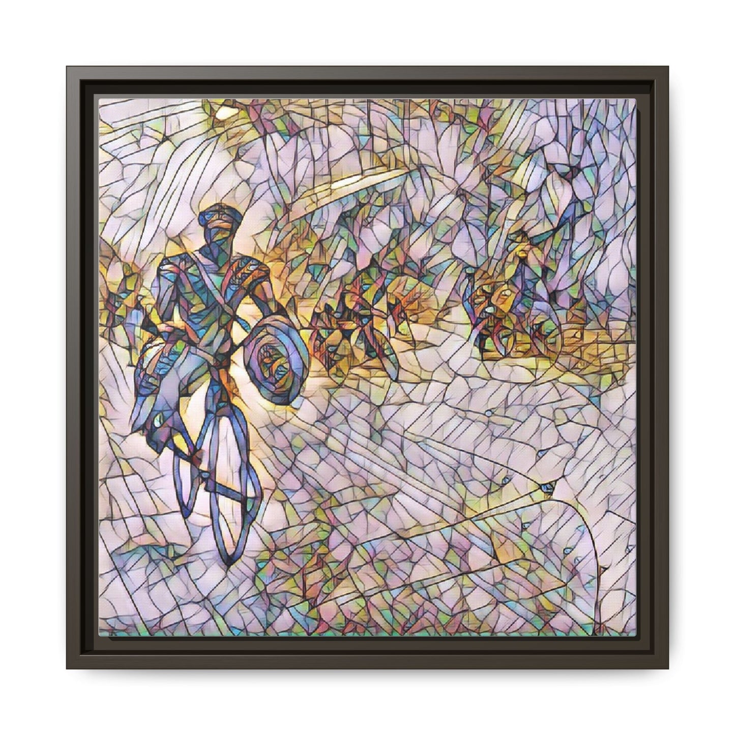 Cyclist Mosaic Matte Canvas Framed Wall Art — Colorful Biking Scene