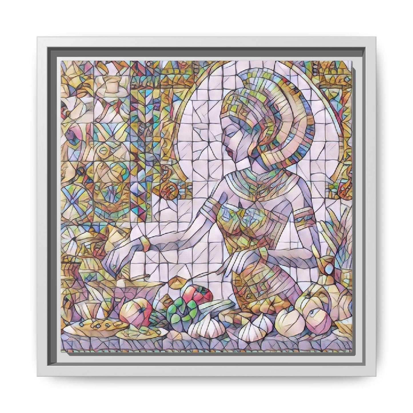 Egyptian Goddess Stained Glass Style Framed Canvas Art