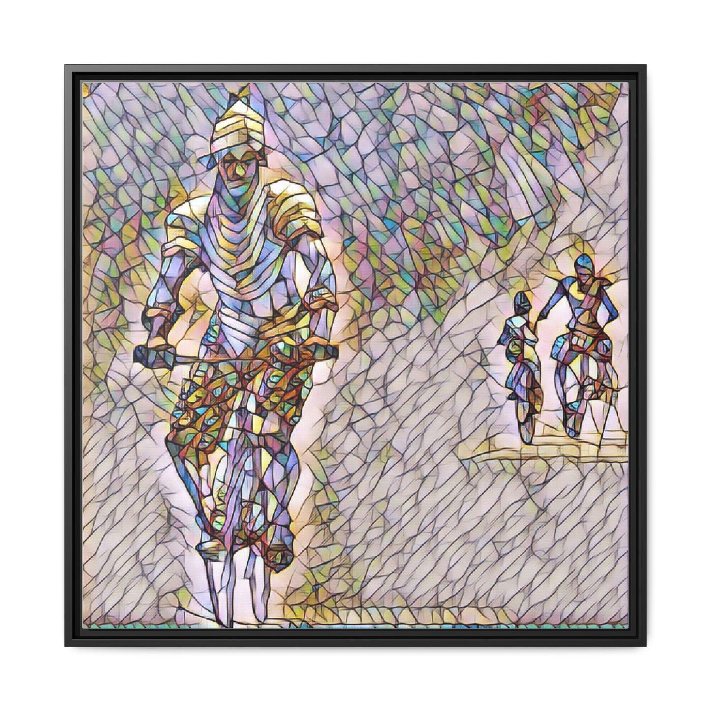 Cyclists Mosaic Matte Canvas Framed Wall Art