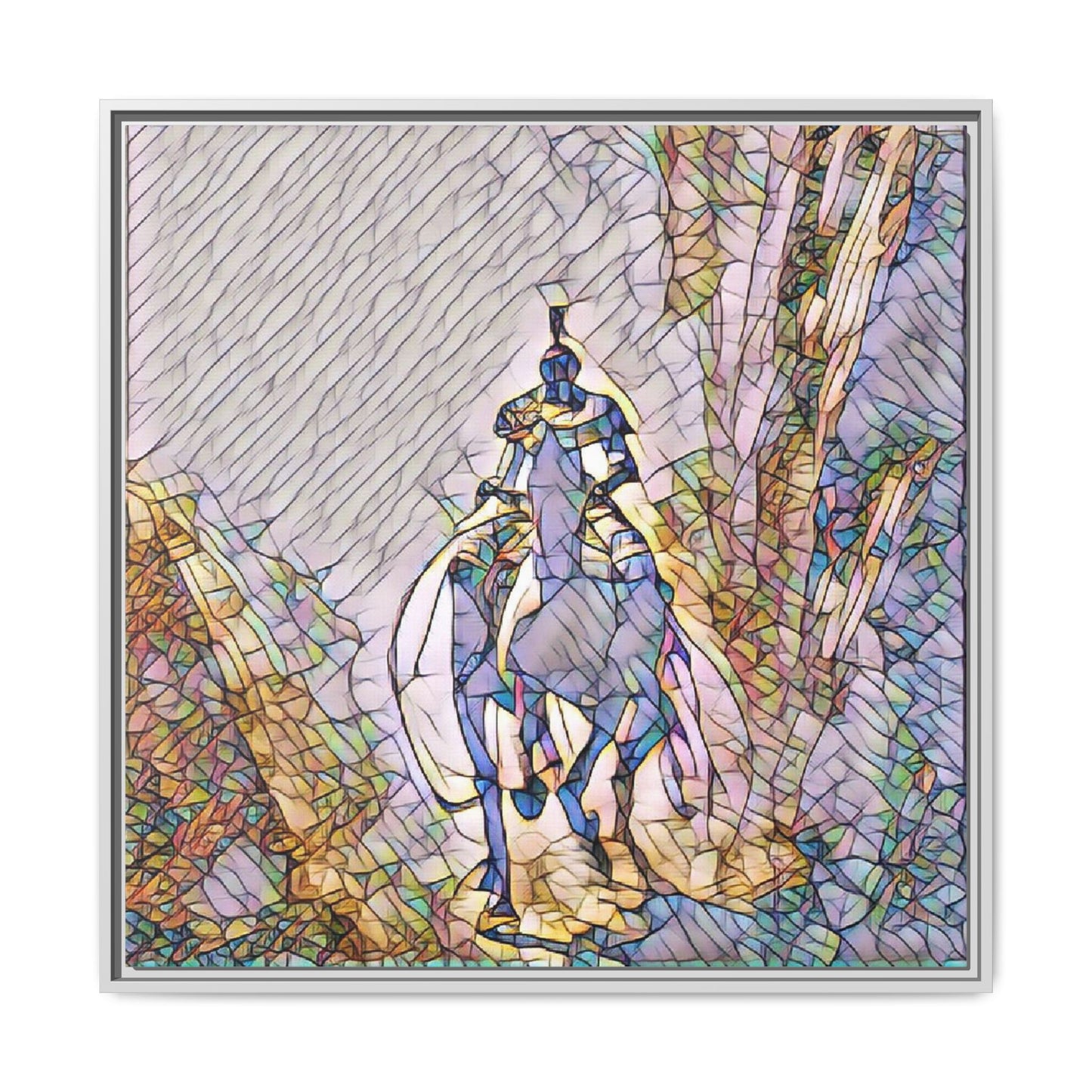 Stained-Glass Knight Matte Framed Canvas Wall Art