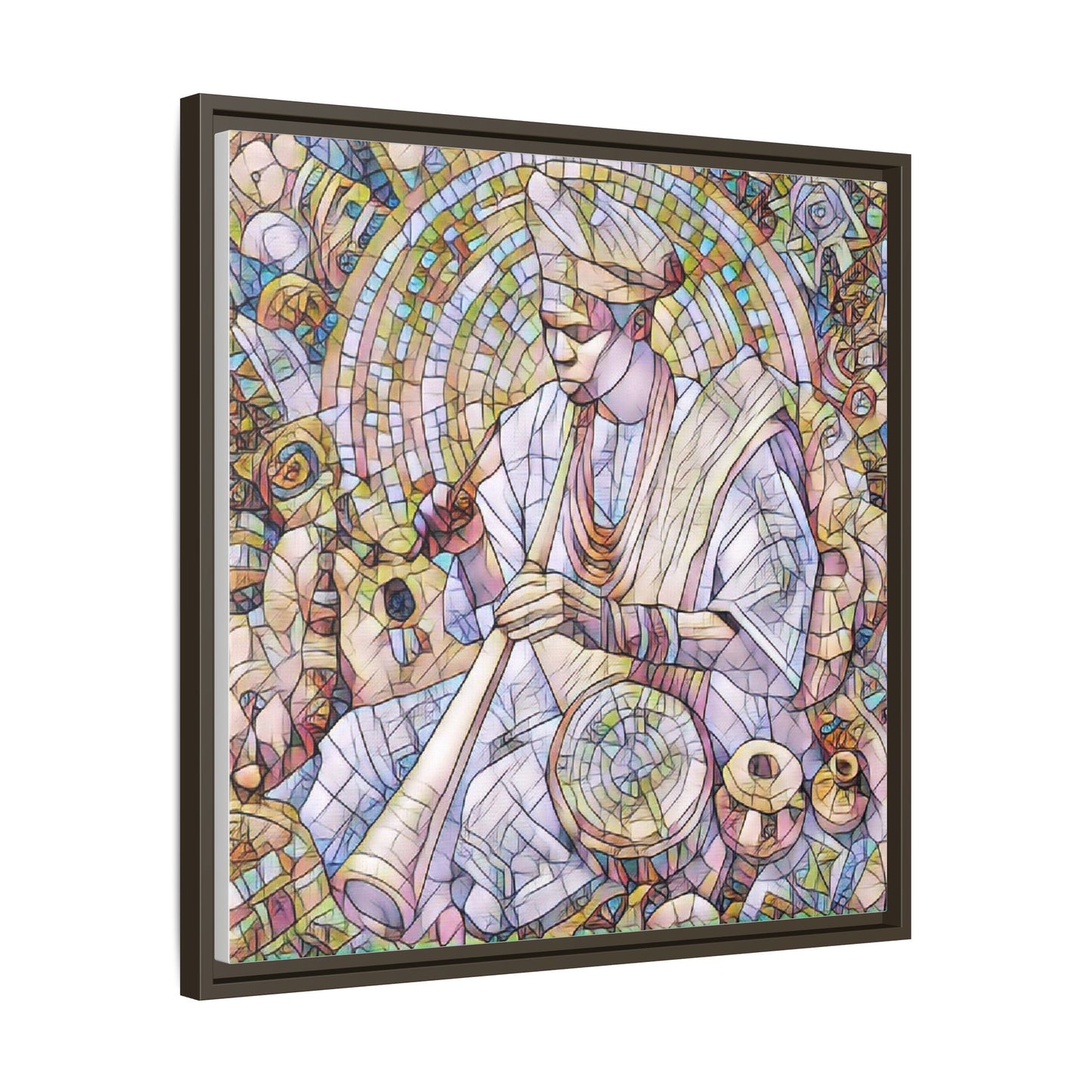 Framed Matte Canvas Print — African Drummer Mosaic Art