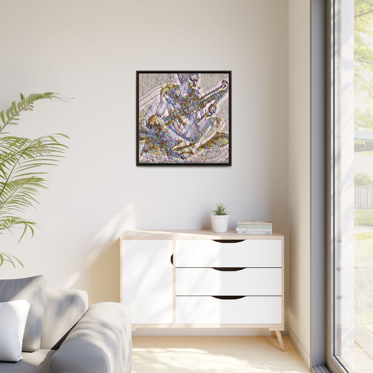 Framed Abstract Musician Canvas Art — Multicolor Modern Wall Decor