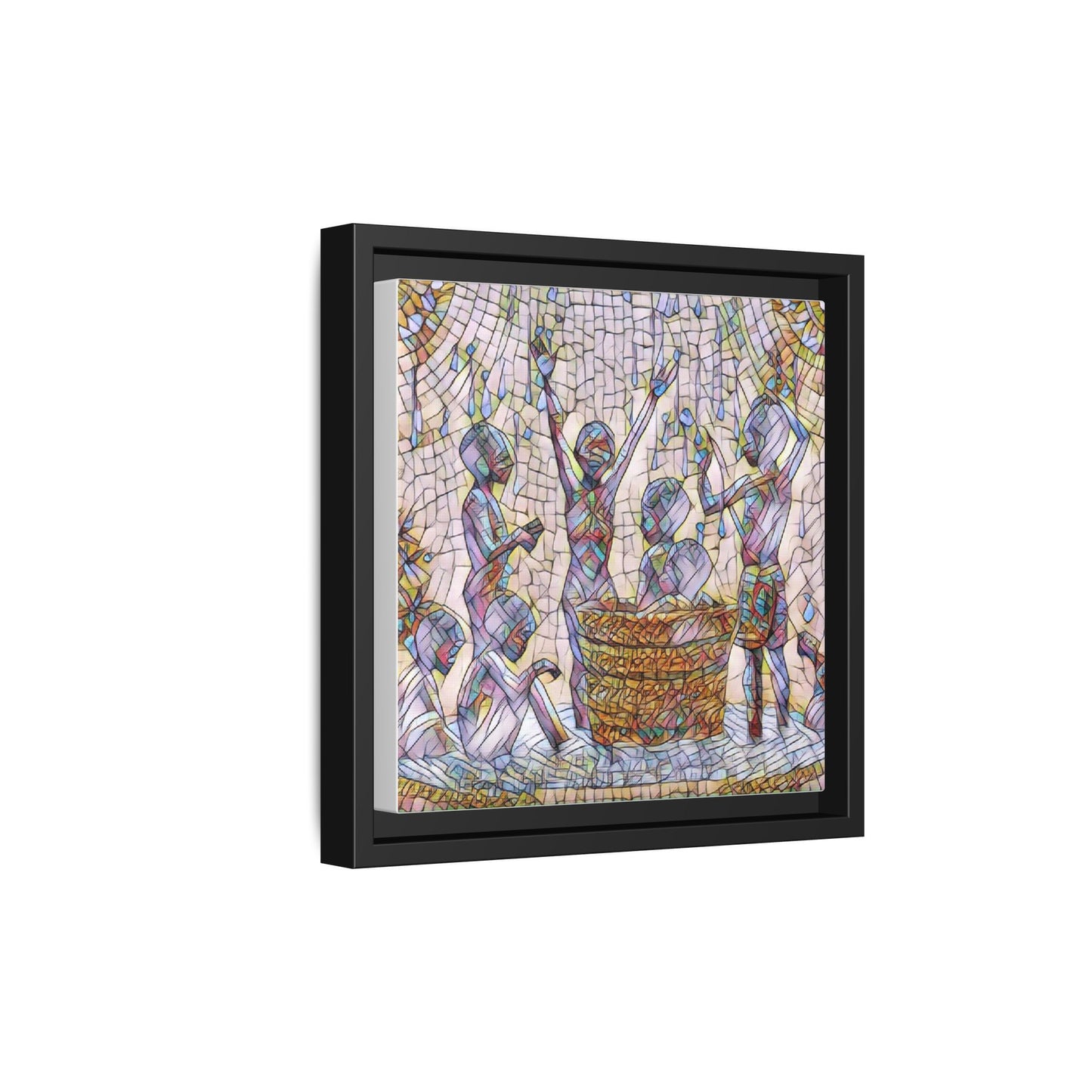 Framed Matte Canvas Art — Children Playing Mosaic Illustration