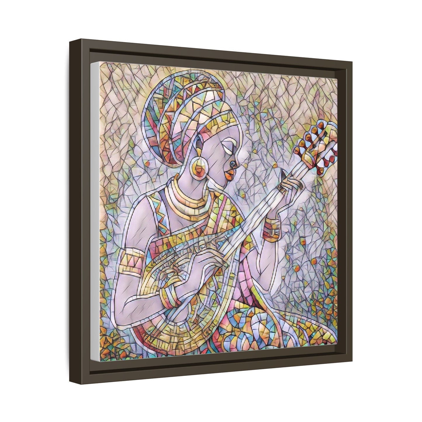 Framed Canvas Art — Colorful African Woman Playing Lute (Matte Multi‑Color)