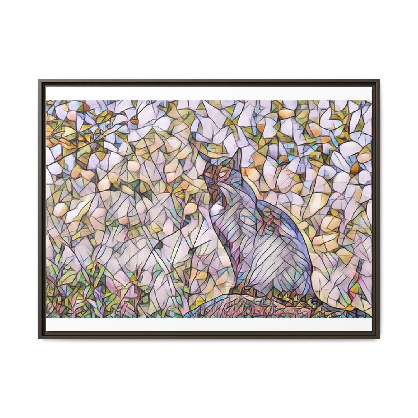 Framed Canvas Art - Stained Glass Heron Nature Print