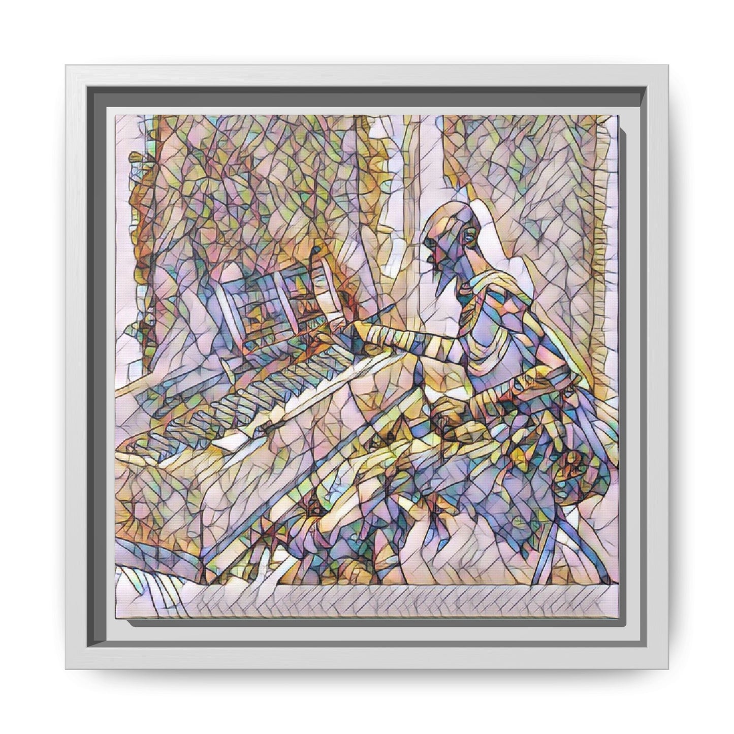 Framed Matte Canvas Art — Colorful Abstract Musician at Piano