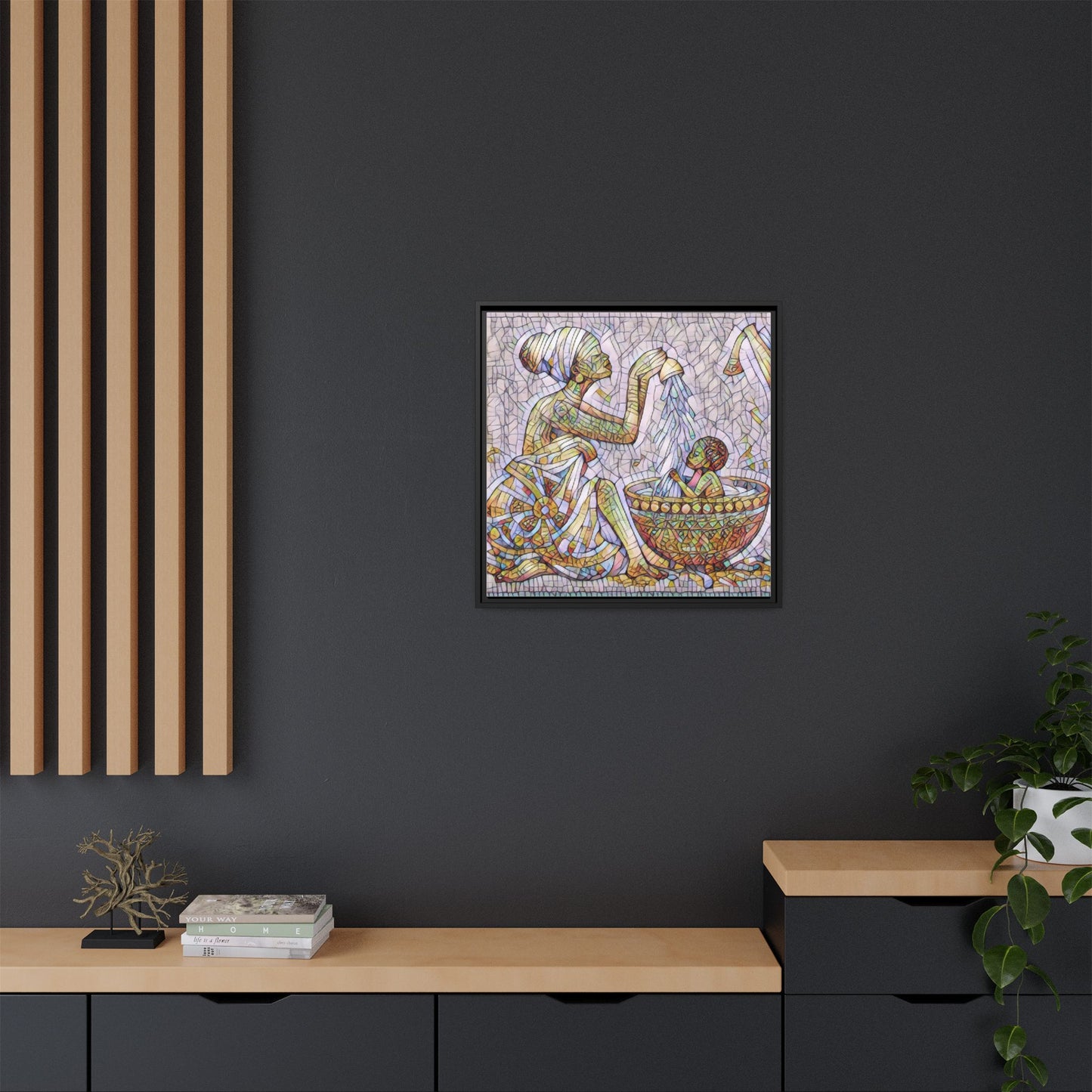 African Mother and Child Mosaic Matte Canvas (Framed)