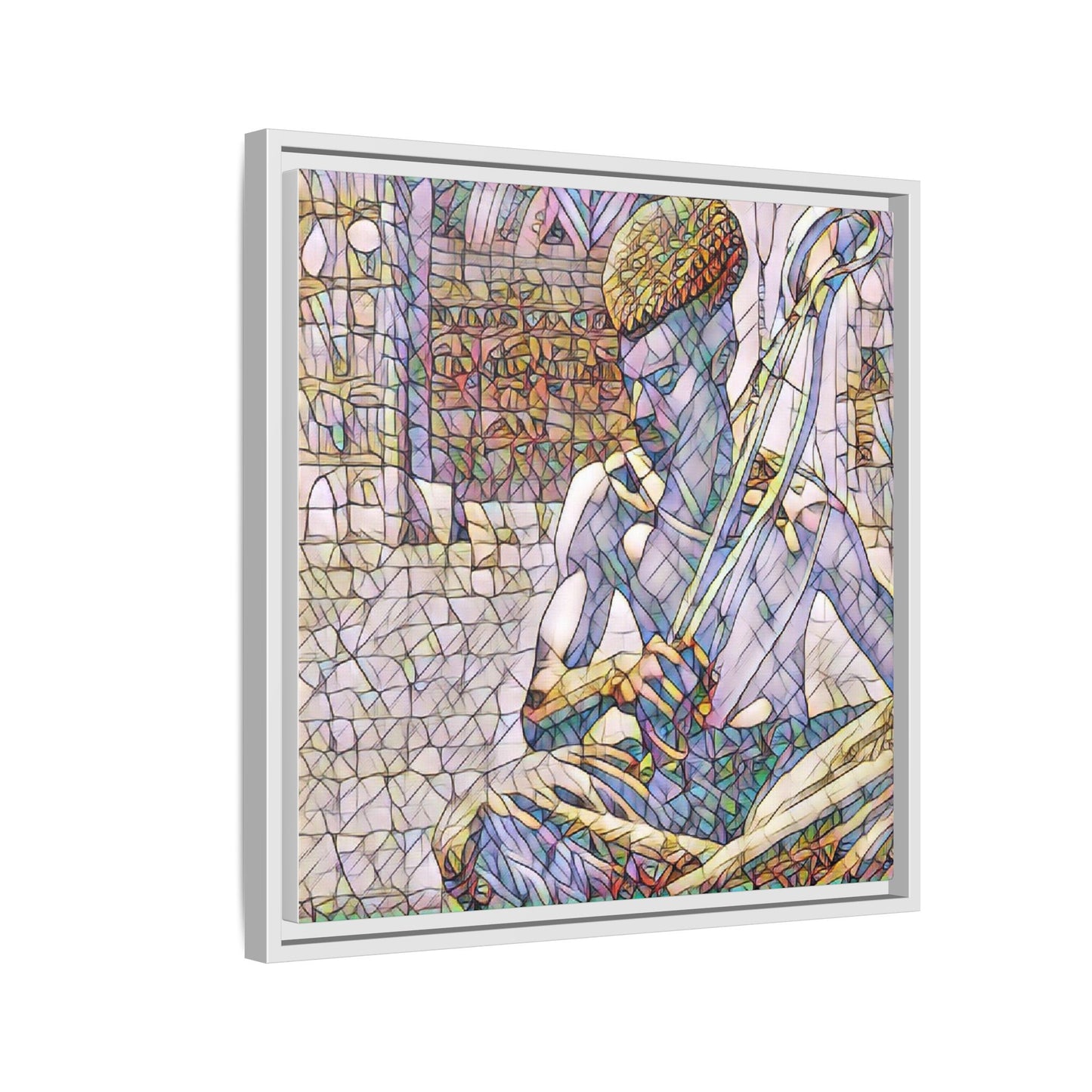 Framed Matte Canvas Art – Stained-Glass Style Musician Print