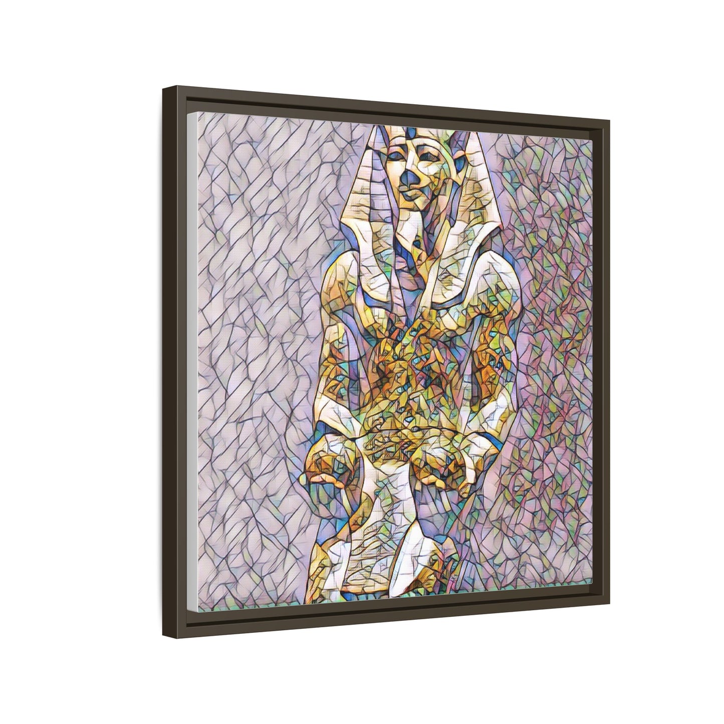 Framed Abstract Pharaoh Matte Canvas Wall Art — Multicolor Egyptian Statue Print