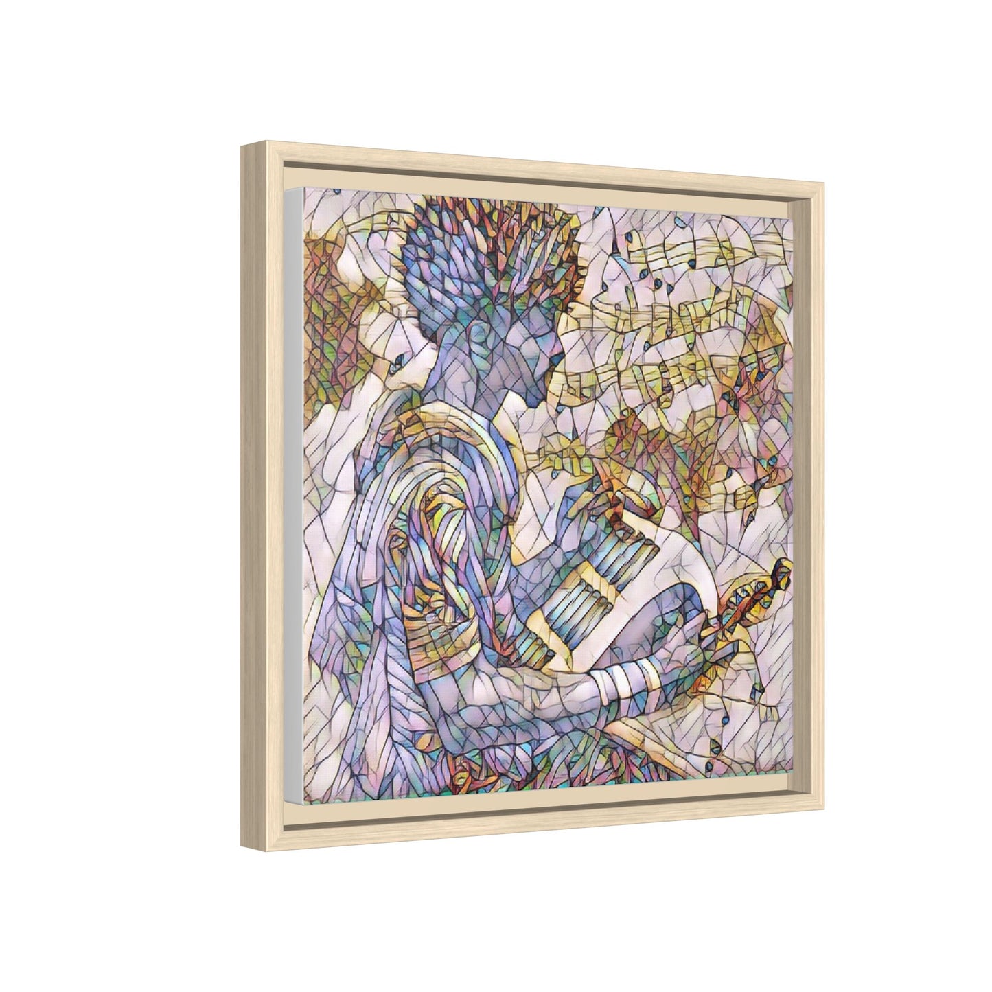 Abstract Jazz Musician Framed Canvas Art — Colorful Stained-Glass Style Wall Decor