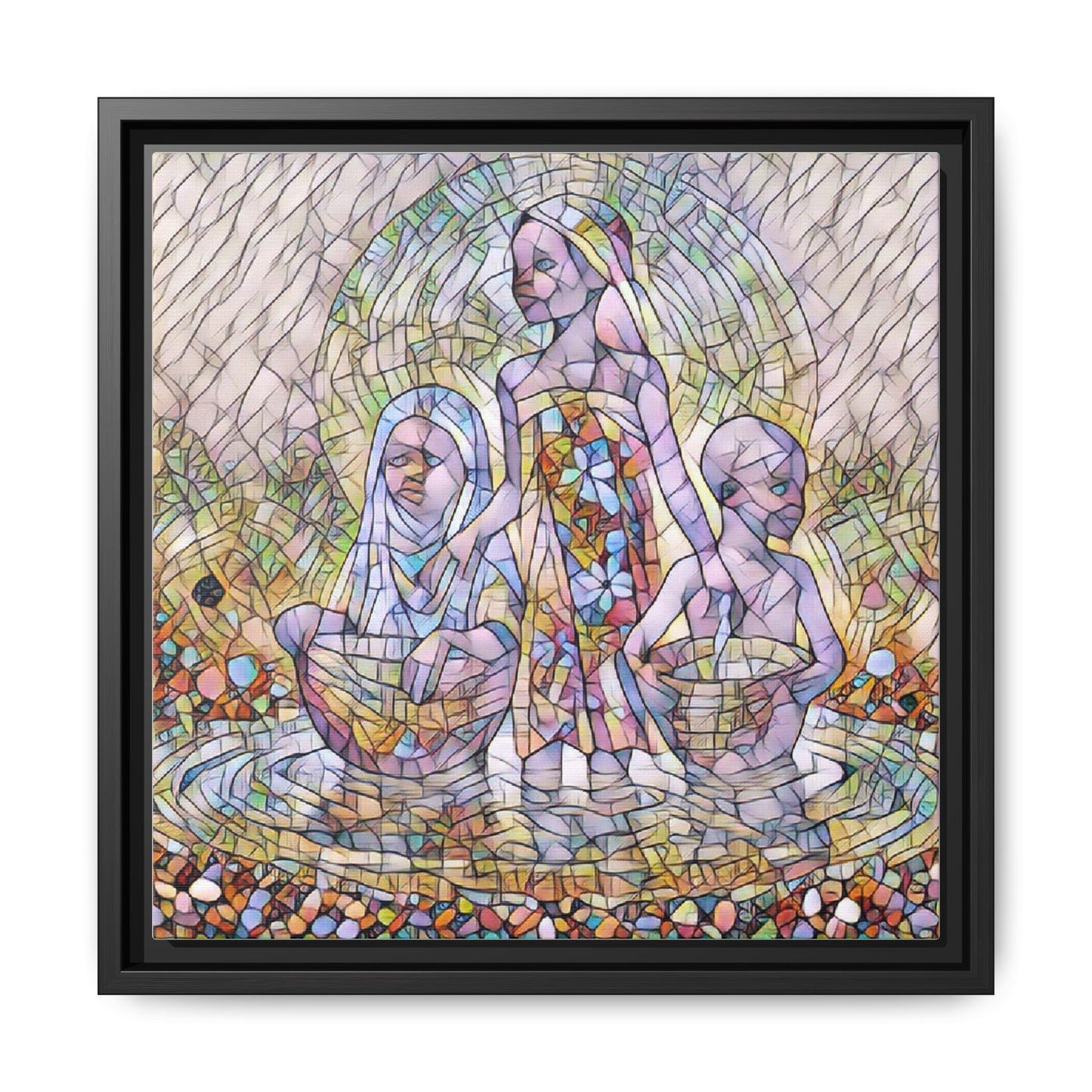 Framed Matte Canvas Art — Stained Glass Trio Women Illustration