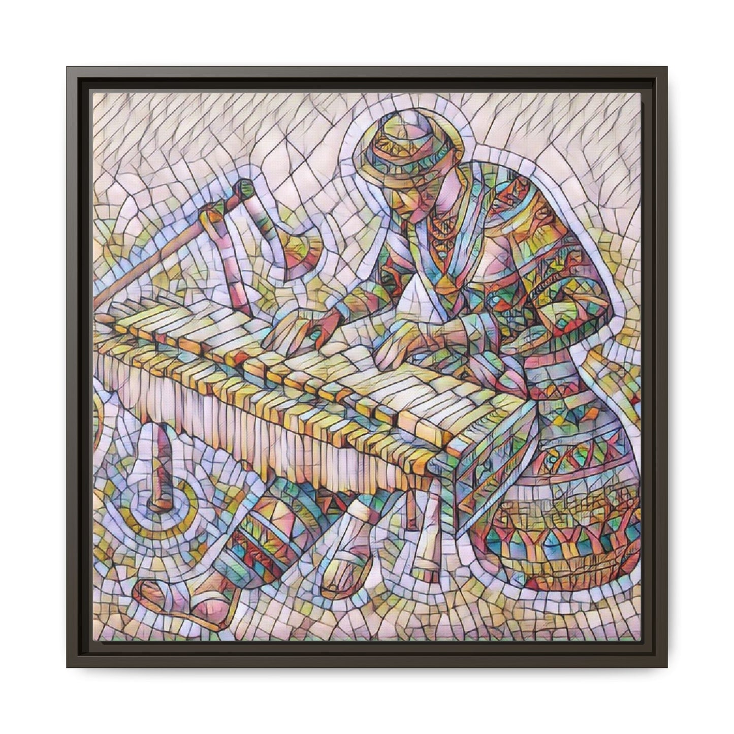 Framed Canvas Art - Colorful Mosaic Vibraphone Musician Print