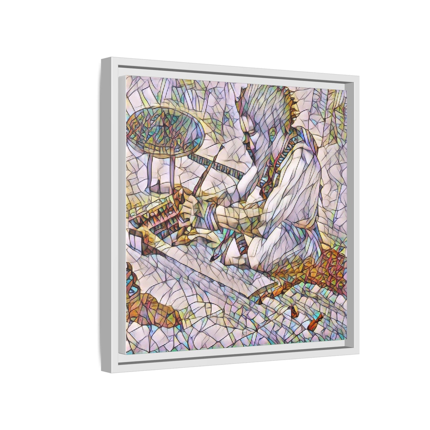 Framed Matte Canvas — Abstract Drummer Mosaic Wall Art