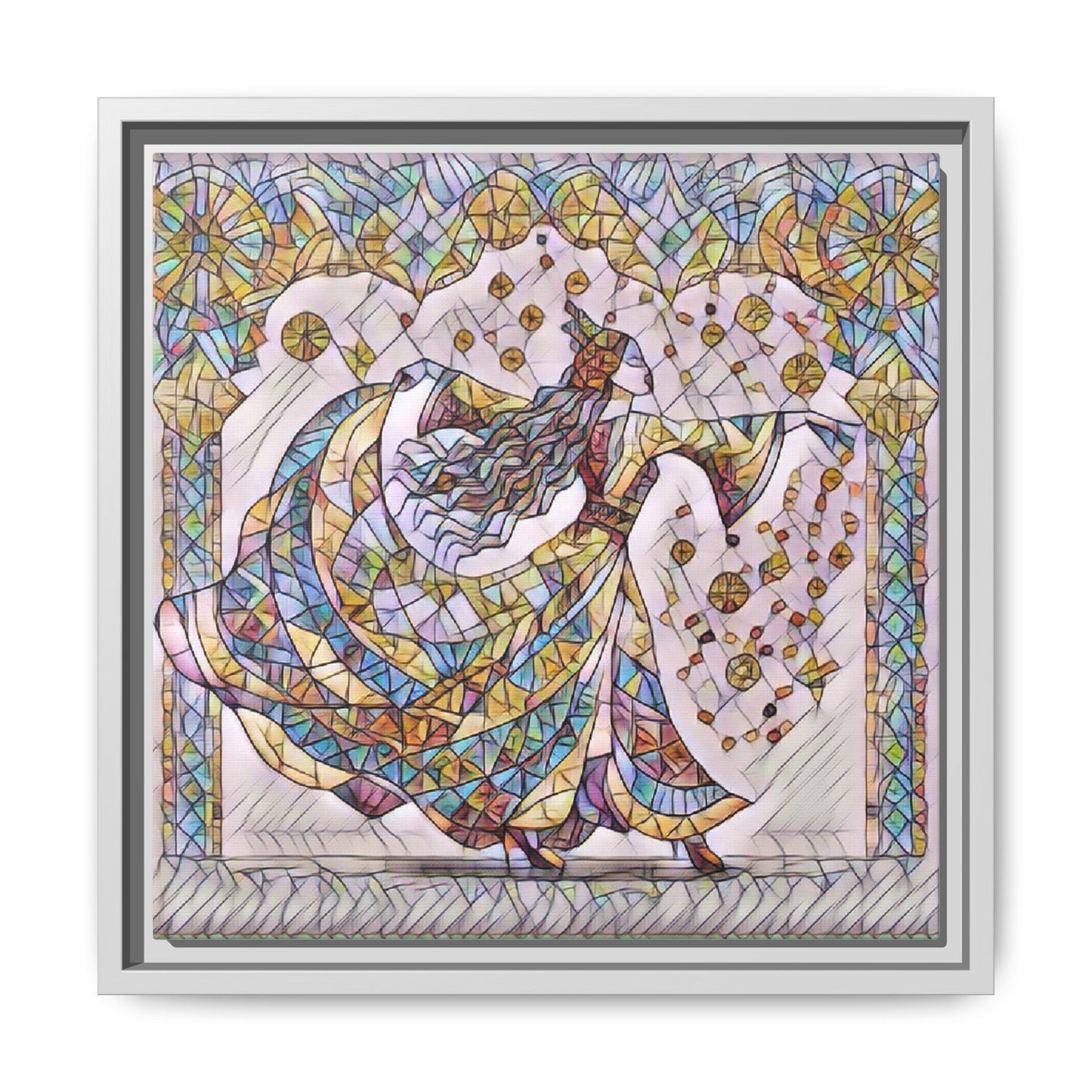 Stained Glass Dancing Dervish Framed Canvas Art