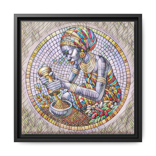 Framed Canvas Art — Mosaic Coffee Harvester Illustration