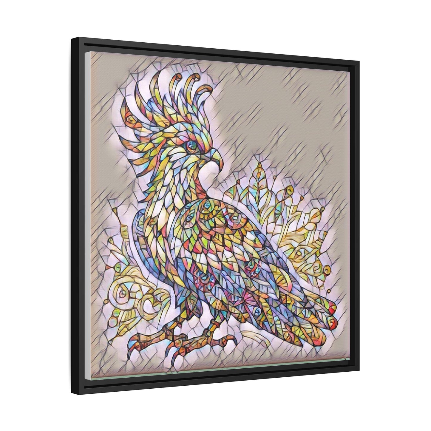 Colorful Stained-Glass Cockatoo Matte Framed Canvas
