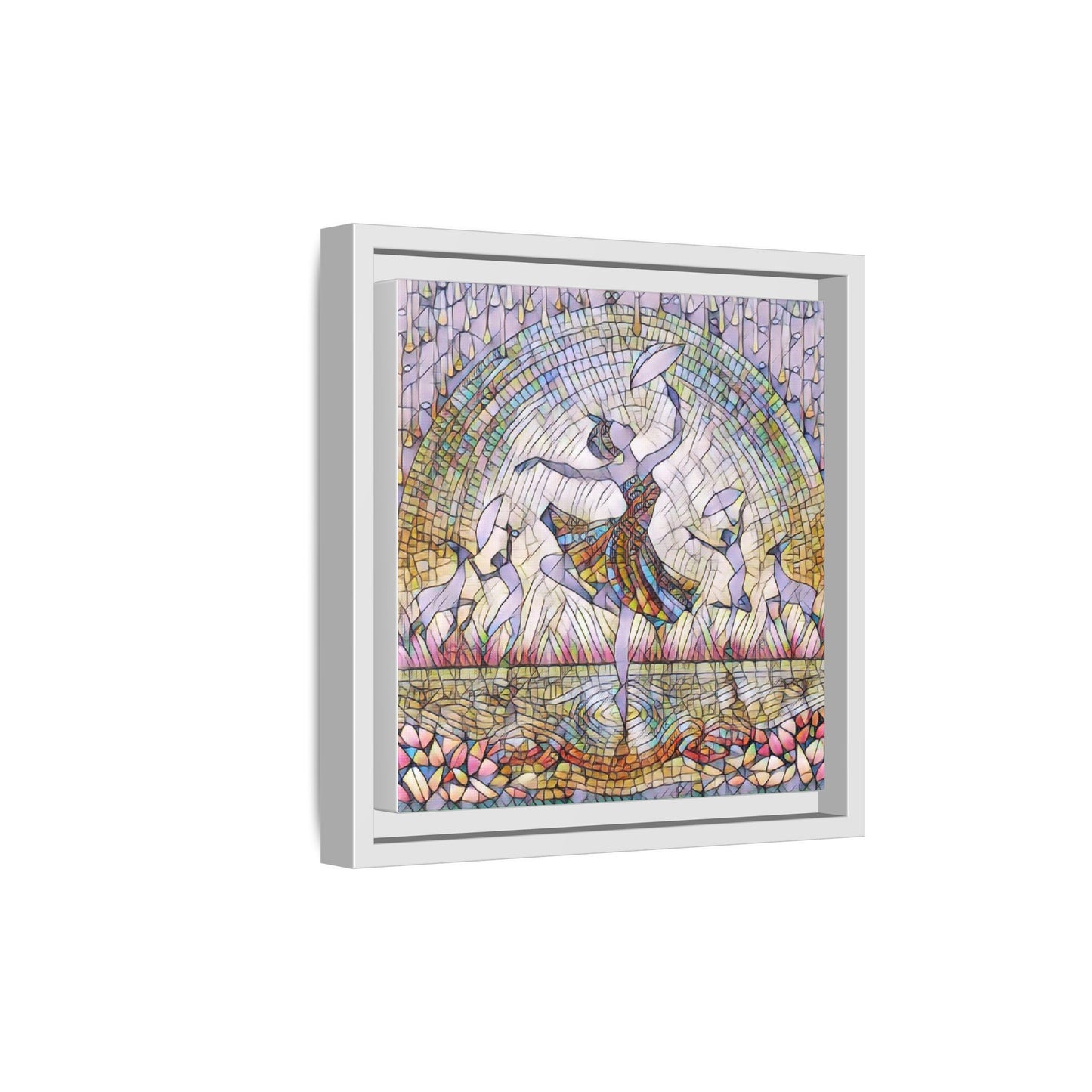 Stained Glass Ballerina Framed Canvas Art — Dancer Mosaic Wall Decor