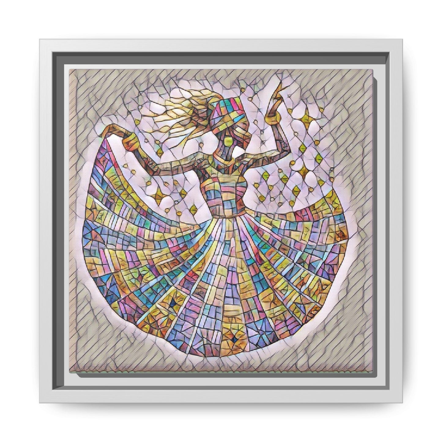 Colorful Mosaic Dance Framed Canvas Art