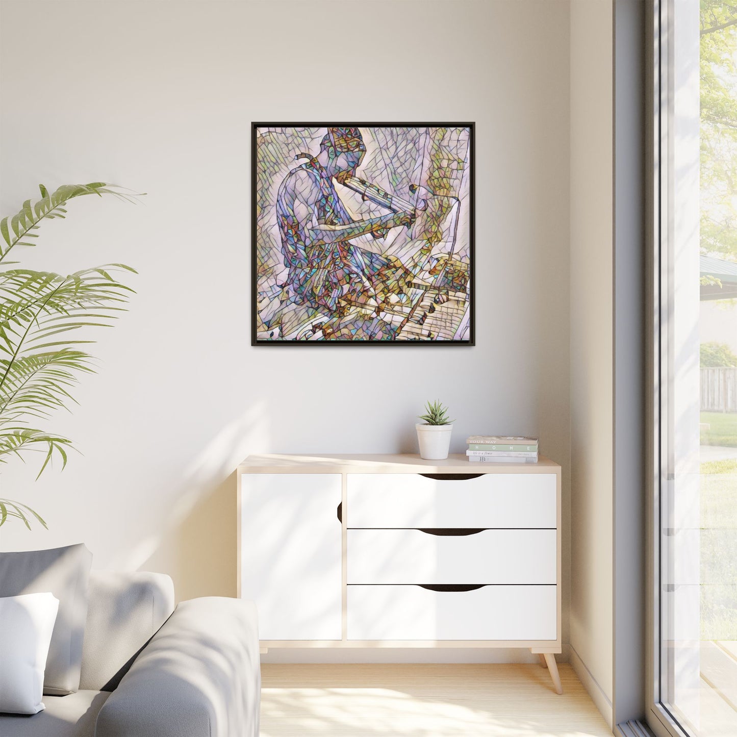 Abstract Violinist Matte Framed Canvas – Colorful Musical Art Print