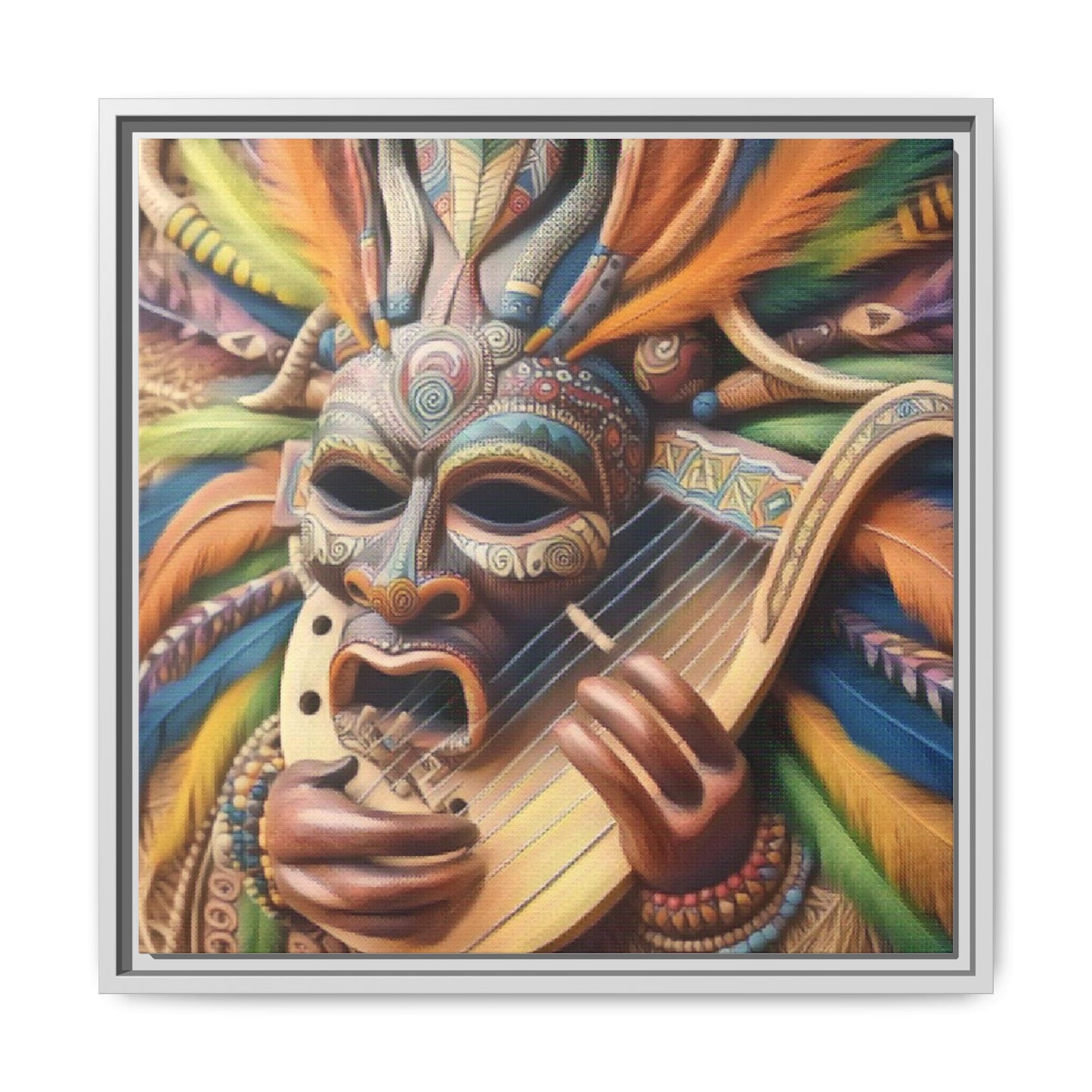 Colorful Tribal Mask Canvas — Framed Matte Wall Art