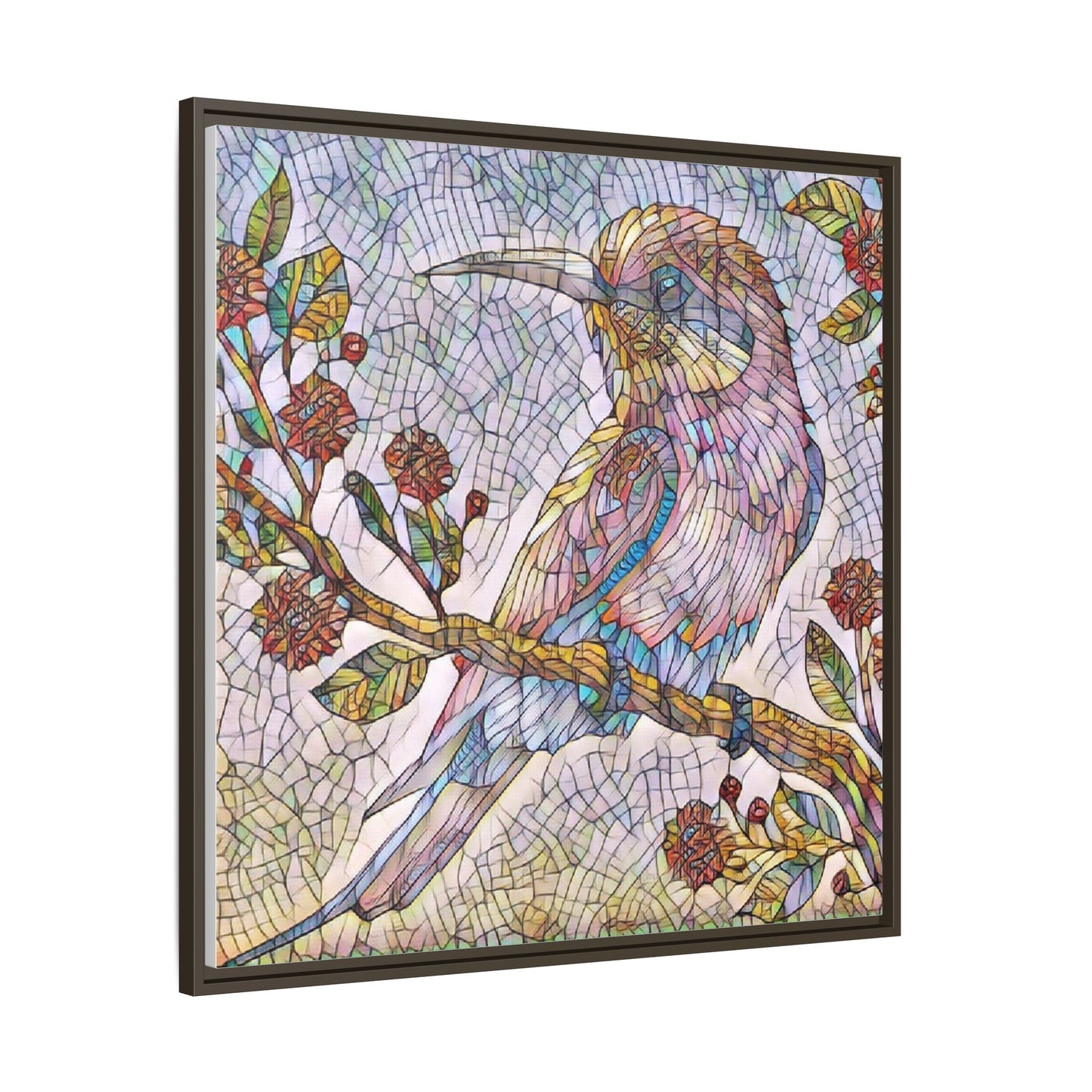 Framed Mosaic Bird Art Print — Colorful Kookaburra Wall Canvas