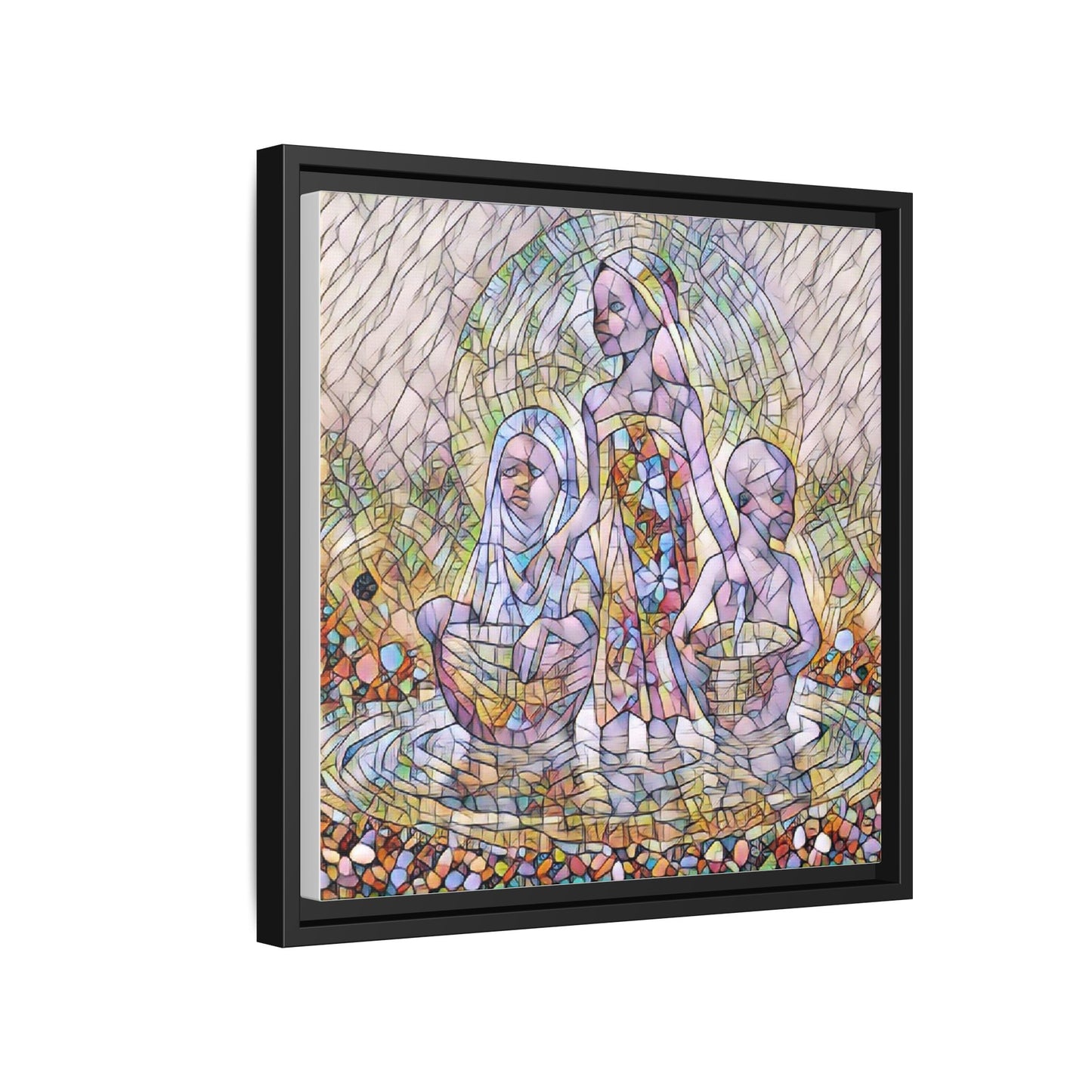 Framed Matte Canvas Art — Stained Glass Trio Women Illustration