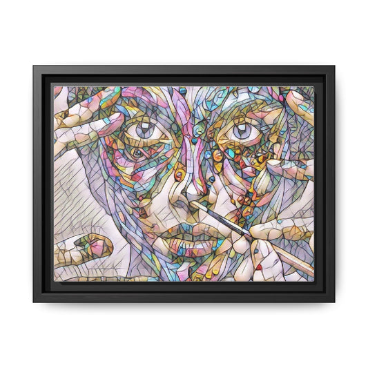 Framed Abstract Mosaic Face Canvas — Colorful Modern Wall Art
