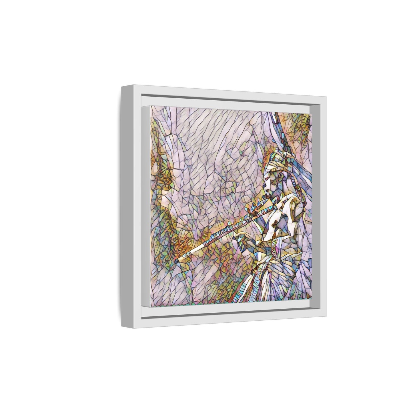 Abstract Tribal Flutist Matte Canvas Framed Wall Art