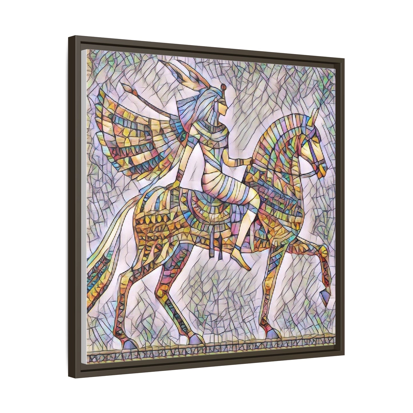 Stained-Glass Style Egyptian Horseman Framed Canvas Print