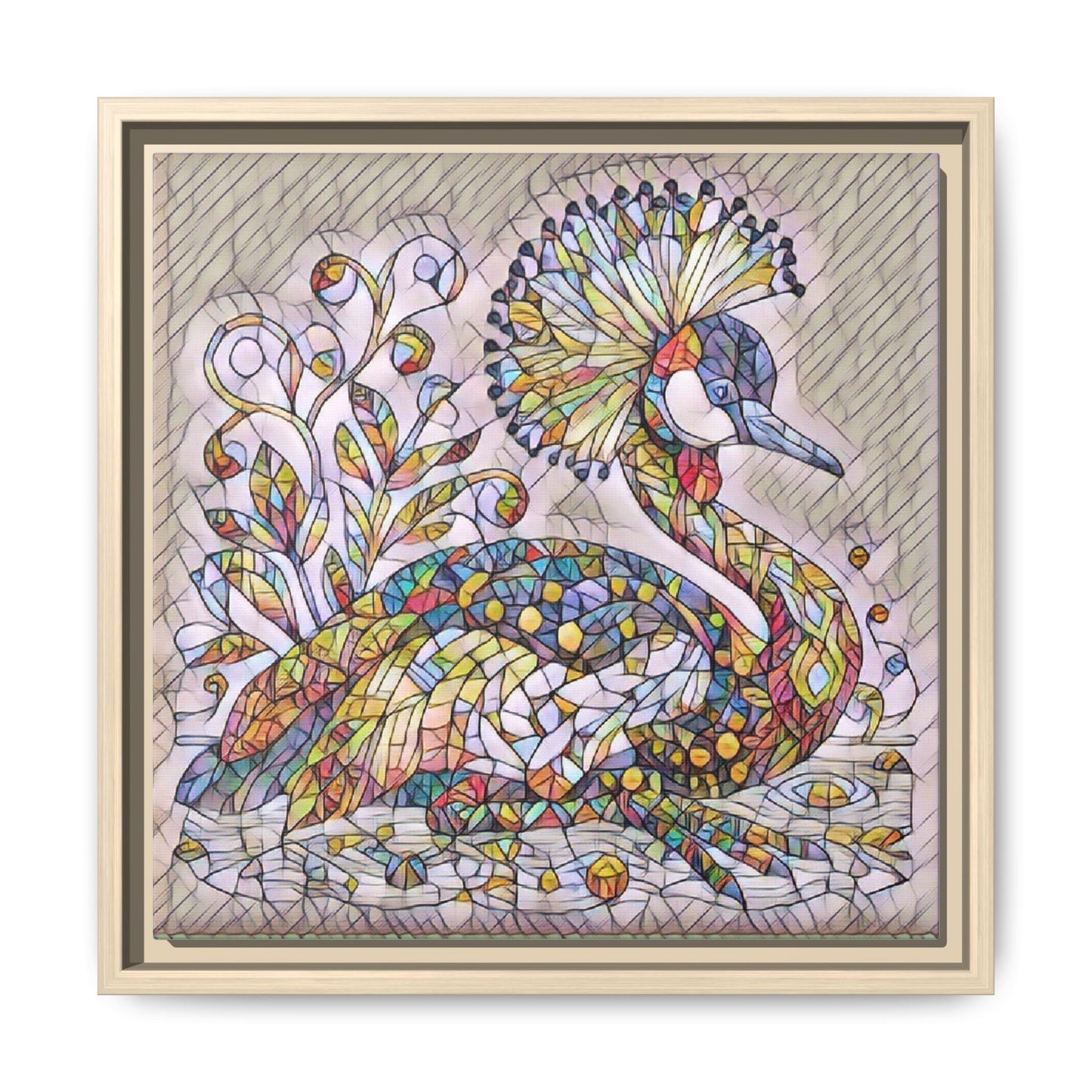 Colorful Peacock Mosaic Framed Canvas Art