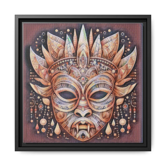 Tribal Sun Mask Framed Canvas Art — Boho Ethnic Wall Decor