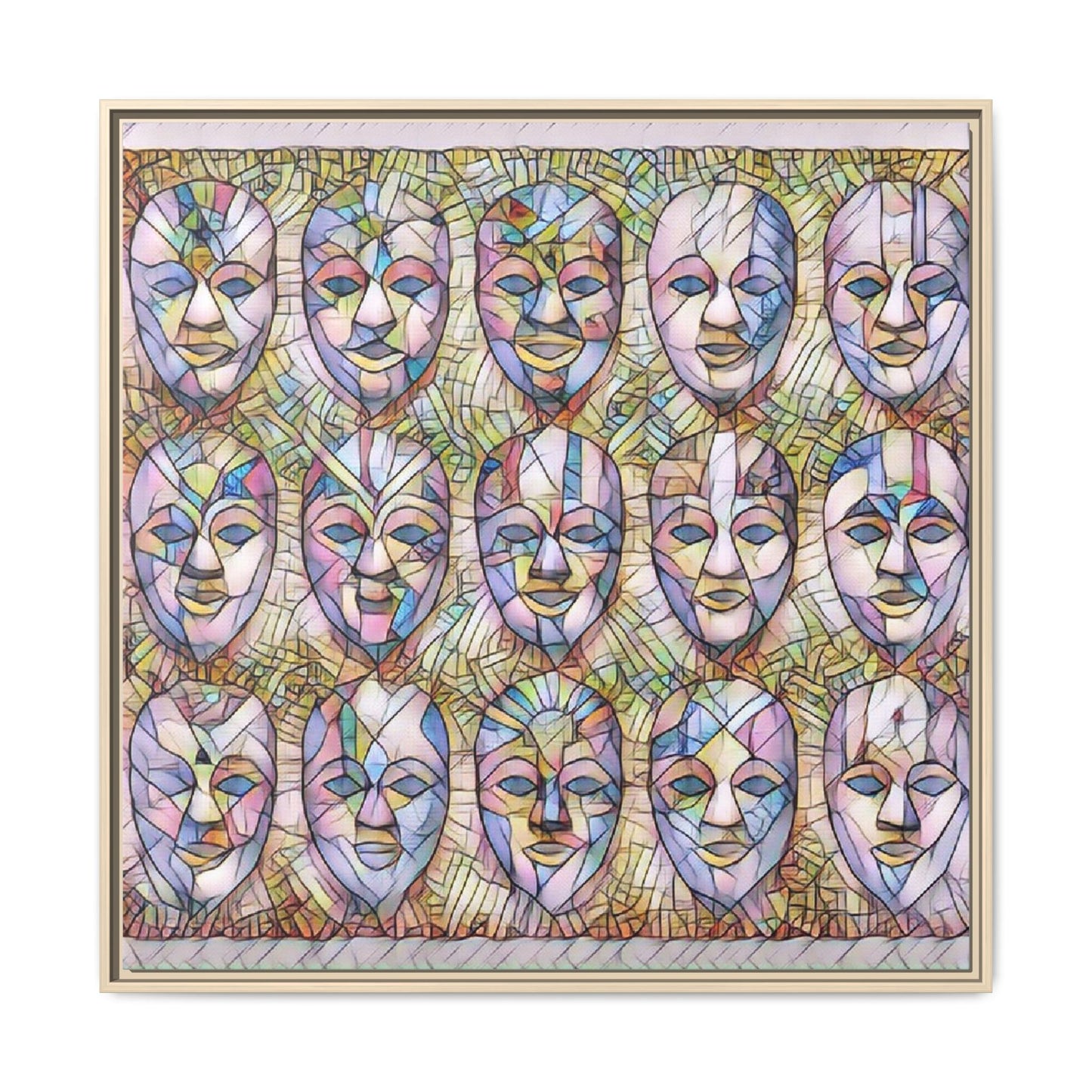 Abstract Mask Art Matte Canvas Print — Framed Multicolor Wall Art