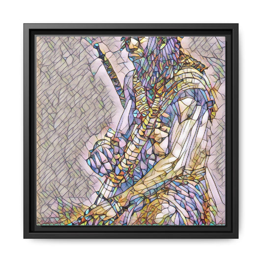 Framed Matte Canvas - Colorful Viking Warrior Stained-Glass Art
