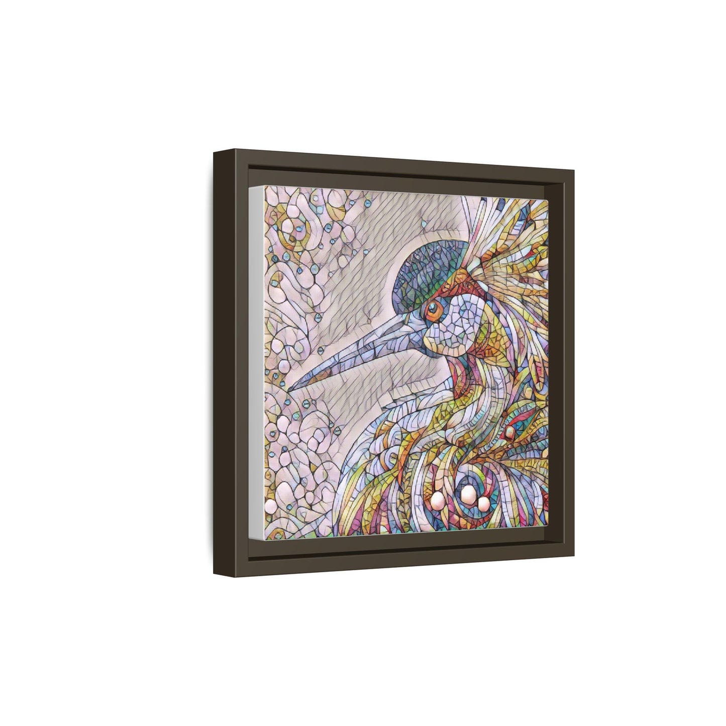 Colorful Stained-Glass Heron Matte Canvas Framed Wall Art