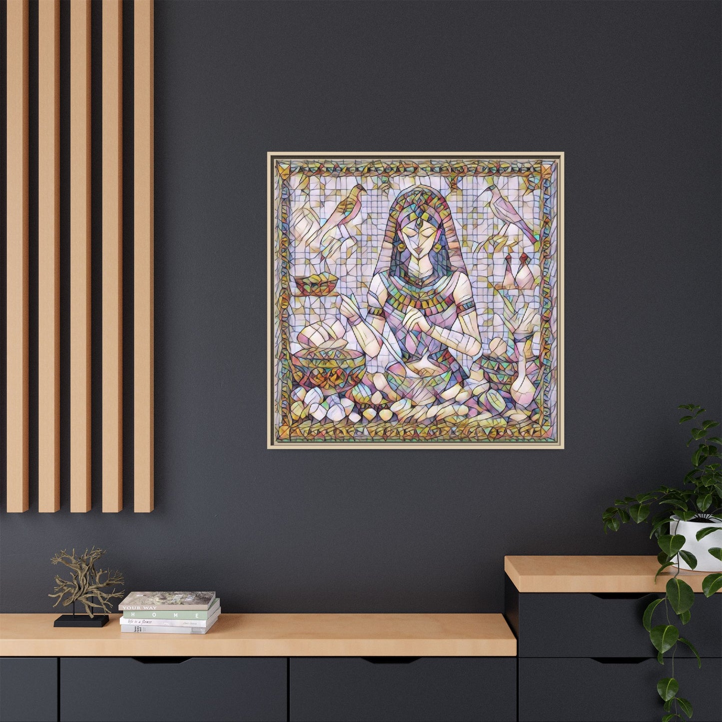 Egyptian Goddess Mosaic Framed Canvas Art