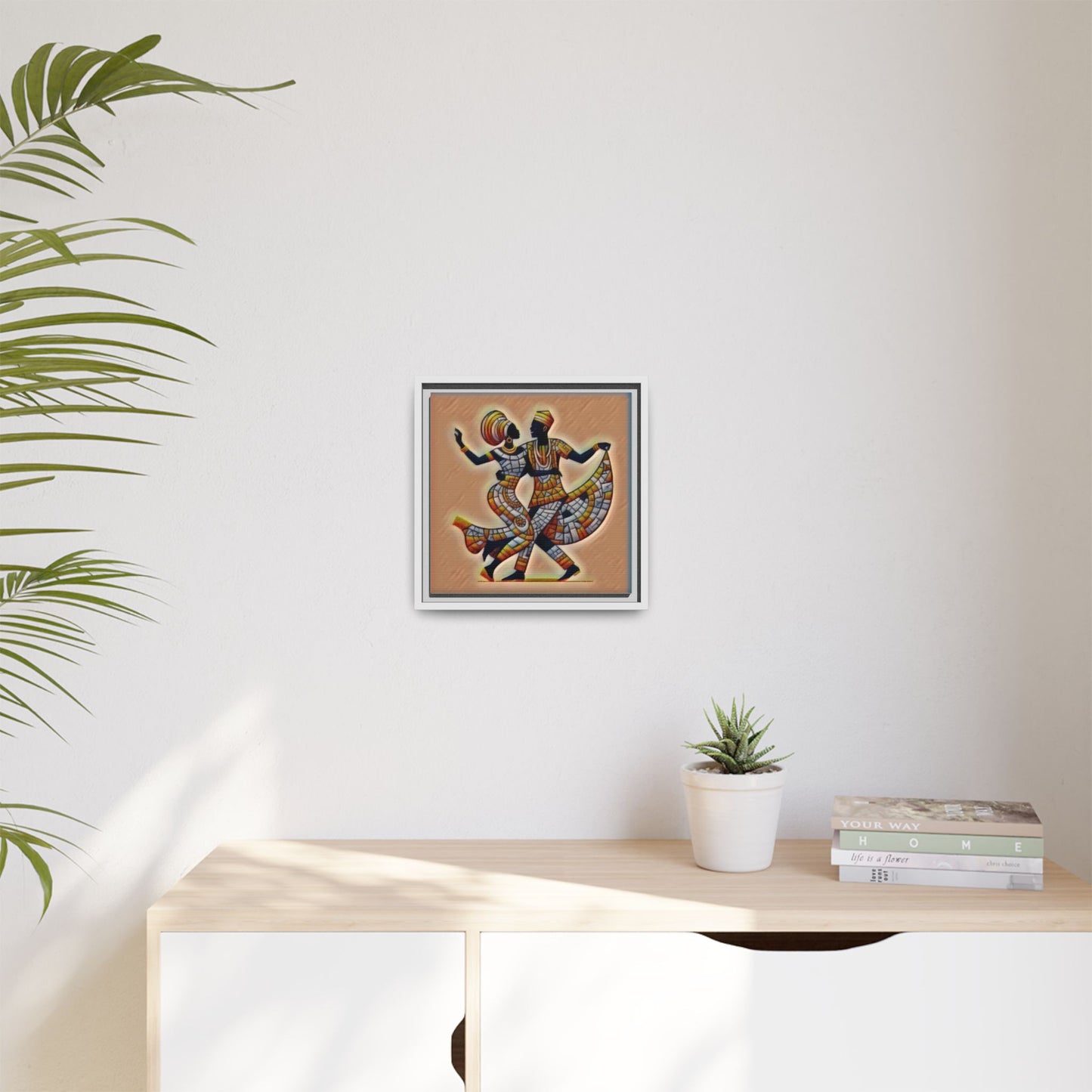 Framed African Dance Mosaic Art Print — Matte Canvas Wall Decor