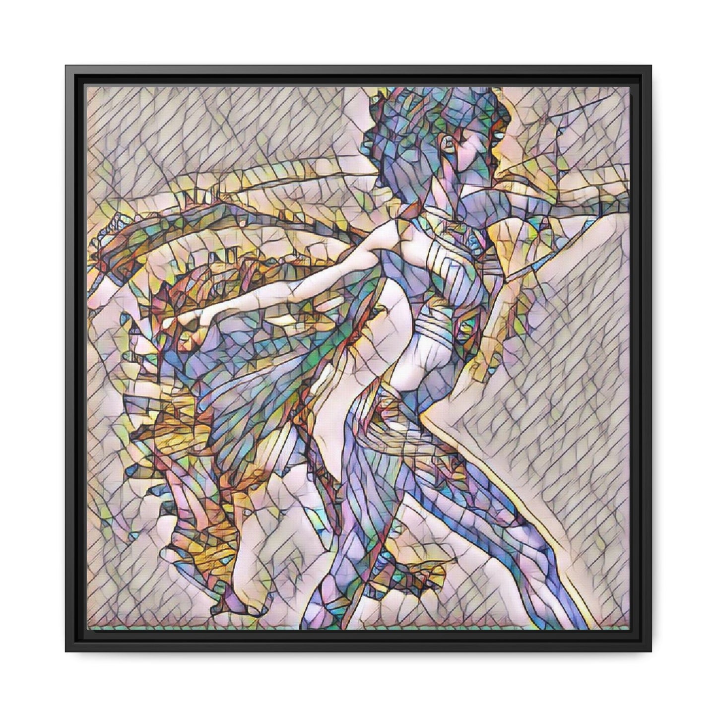 Abstract Stained-Glass Dancer Framed Canvas Art