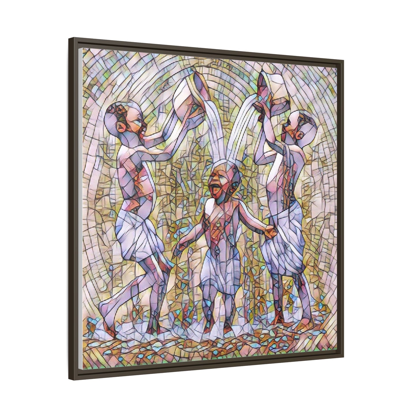 Framed Matte Canvas Art – Joyful Water Dance Family Stained-Glass Print