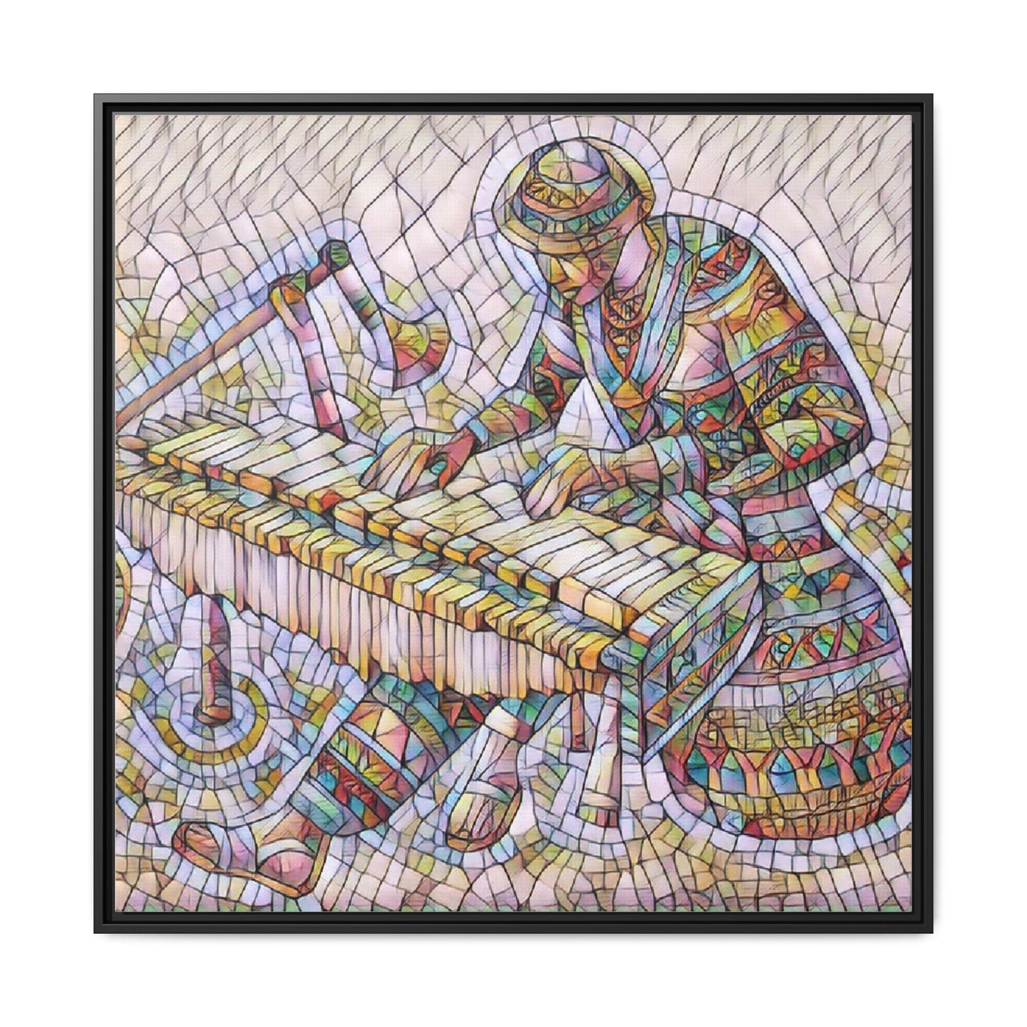 Framed Canvas Art - Colorful Mosaic Vibraphone Musician Print